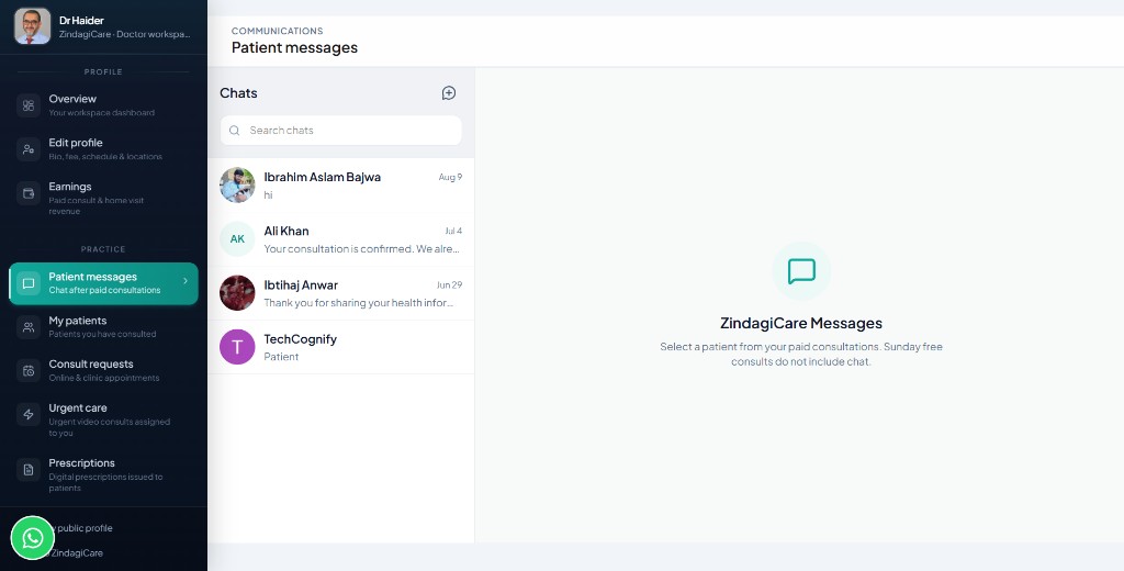 Patient messages — chat after paid consultations